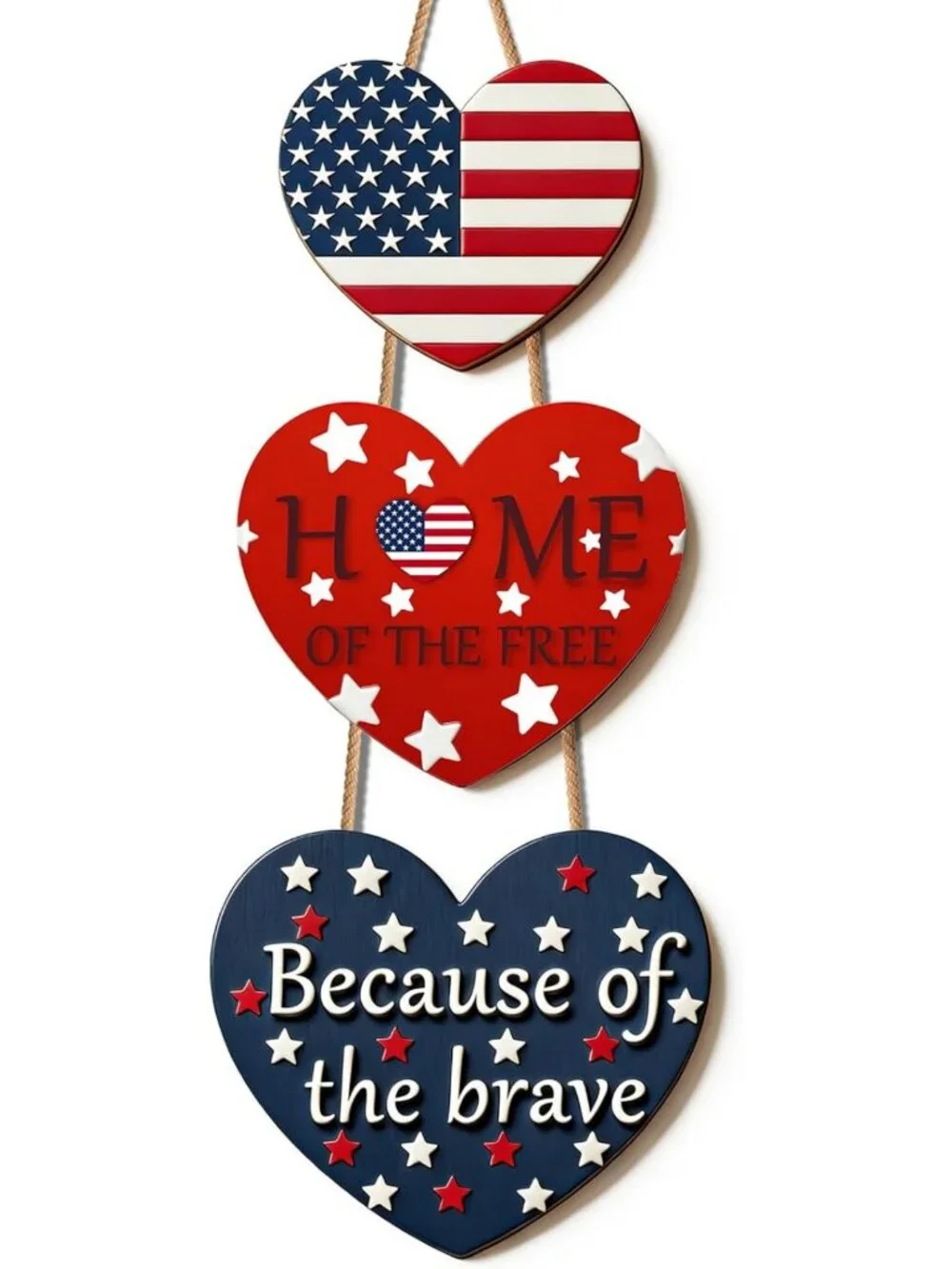 Patriotic 4th of July Door Sign - American Flag Heart Wreath for Indoor/Outdoor